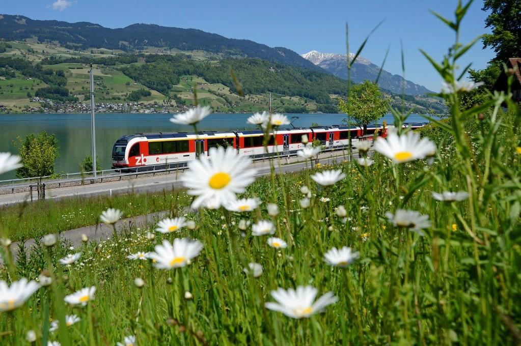 Typická vlaková scenérie Švýcarska